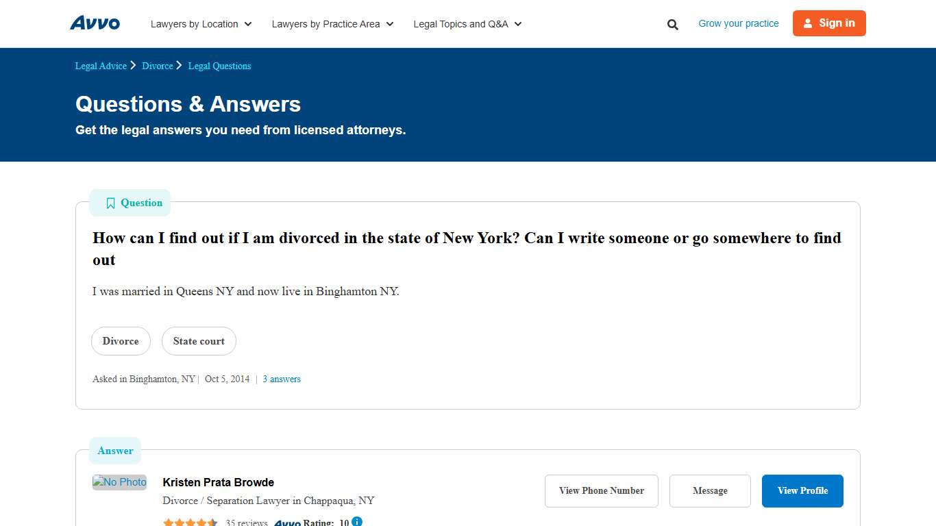 How can I find out if I am divorced in the state of New York? Can I write someone or go somewhere to find out - Legal Answers